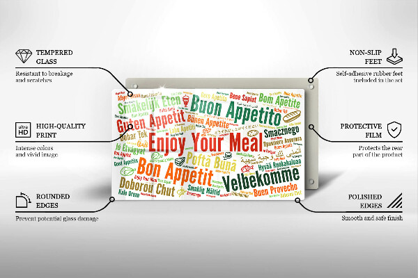 Krájecí prkénko skleněné Titulky jazyky dobré chuti