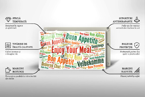 Krájecí prkénko skleněné Titulky jazyky dobré chuti