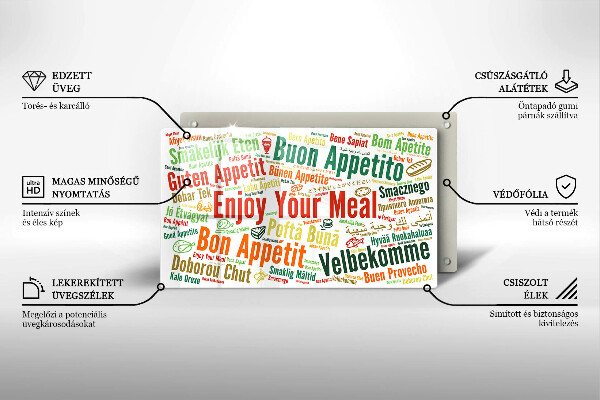 Krájecí prkénko skleněné Titulky jazyky dobré chuti