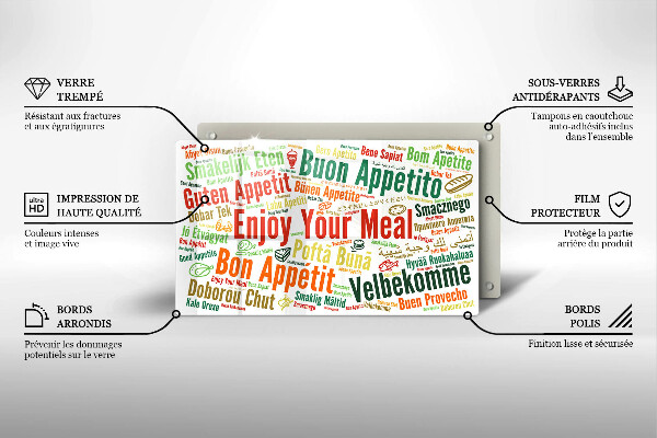 Krájecí prkénko skleněné Titulky jazyky dobré chuti