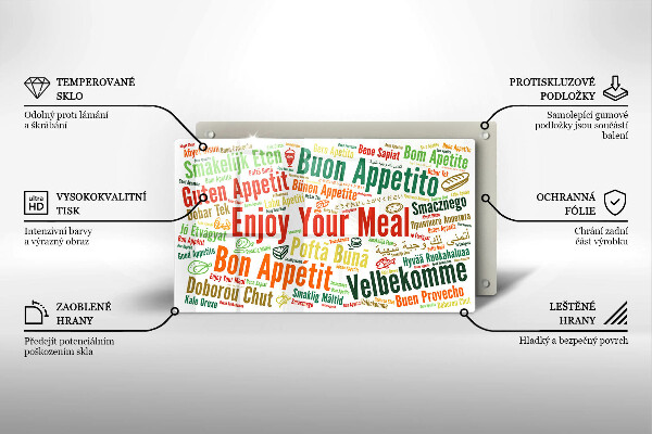 Krájecí prkénko skleněné Titulky jazyky dobré chuti