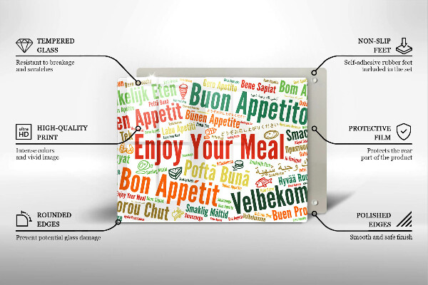 Krájecí prkénko skleněné Titulky jazyky dobré chuti