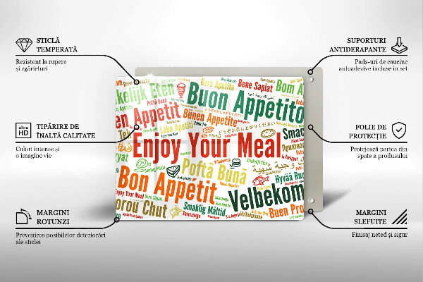 Krájecí prkénko skleněné Titulky jazyky dobré chuti
