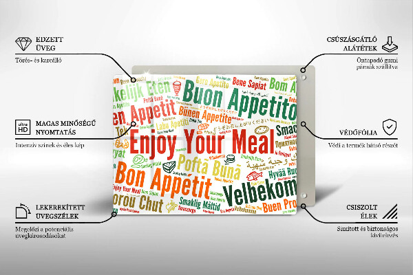 Krájecí prkénko skleněné Titulky jazyky dobré chuti