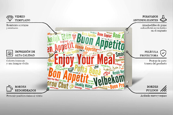 Krájecí prkénko skleněné Titulky jazyky dobré chuti