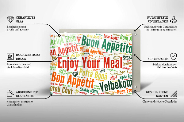 Krájecí prkénko skleněné Titulky jazyky dobré chuti