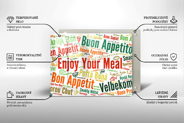 Krájecí prkénko skleněné Titulky jazyky dobré chuti