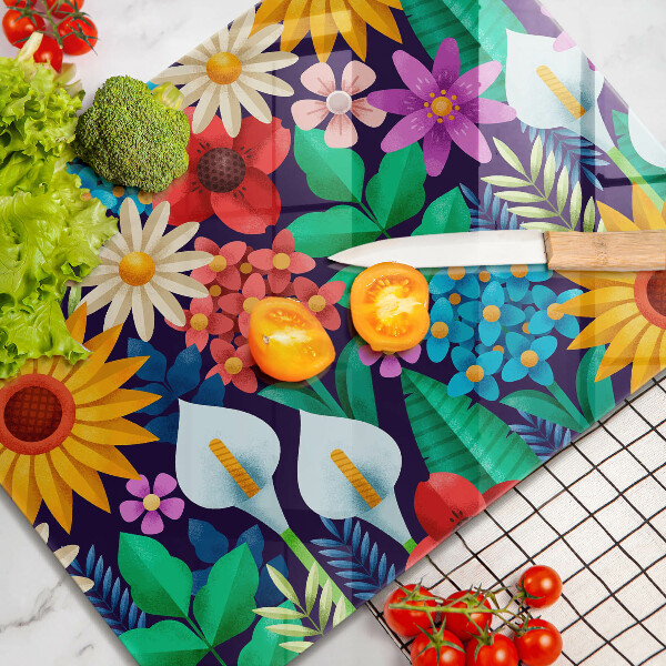 Skleněná deska do kuchyně Květiny louka ilustrace