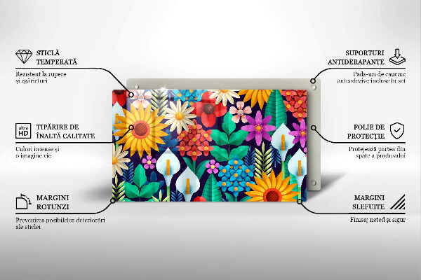 Skleněná deska do kuchyně Květiny louka ilustrace