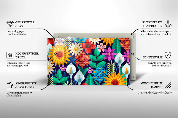 Skleněná deska do kuchyně Květiny louka ilustrace