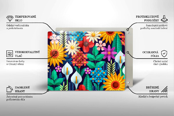 Skleněná deska do kuchyně Květiny louka ilustrace