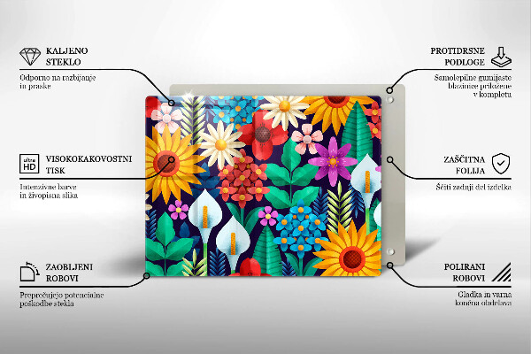 Skleněná deska do kuchyně Květiny louka ilustrace