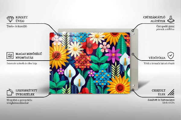 Skleněná deska do kuchyně Květiny louka ilustrace