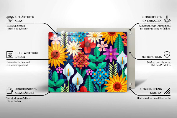 Skleněná deska do kuchyně Květiny louka ilustrace