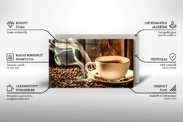 Skleněná deska do kuchyně Šálek a kávová zrna