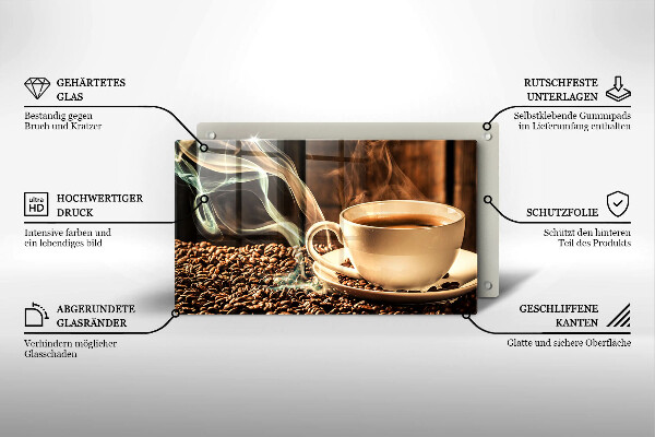 Skleněná deska do kuchyně Šálek a kávová zrna