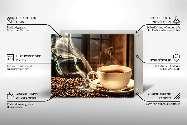 Skleněná deska do kuchyně Šálek a kávová zrna