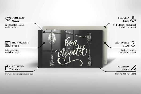 Skleněná deska do kuchyně Bon appetit nápis