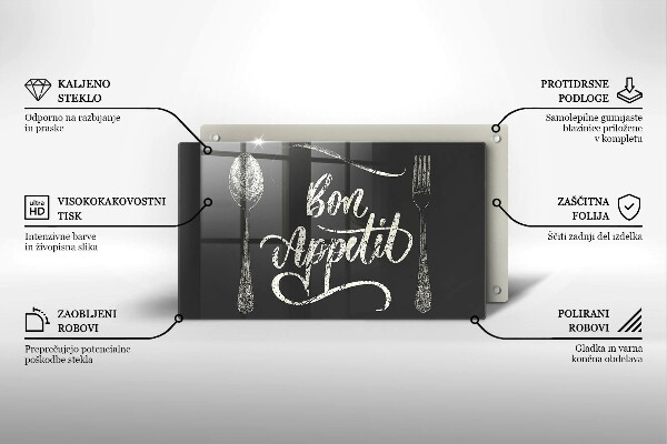 Skleněná deska do kuchyně Bon appetit nápis