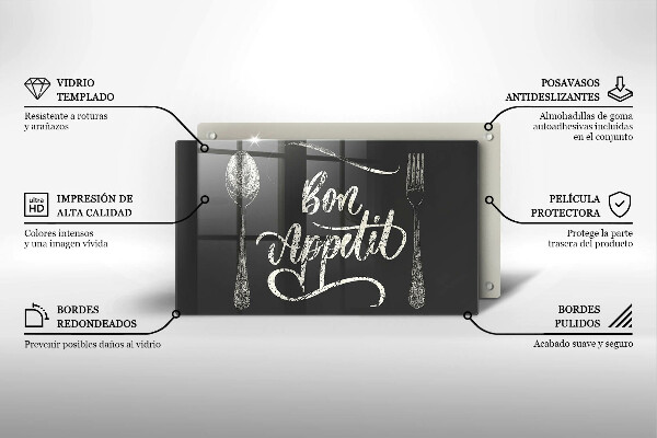 Skleněná deska do kuchyně Bon appetit nápis