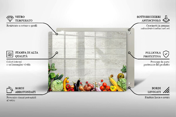 Krájecí prkénko skleněné Zelenina na prknech