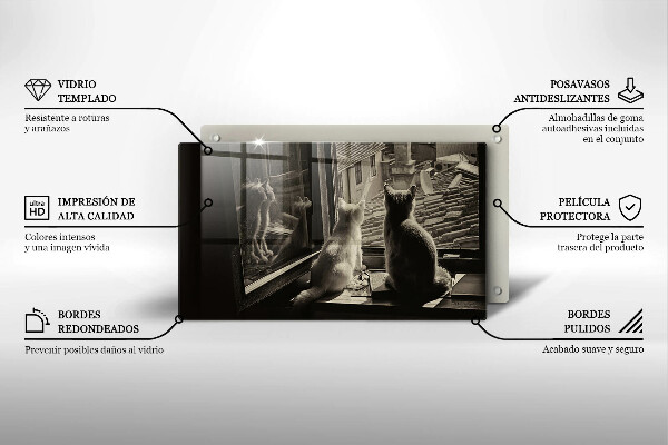 Skleněná deska do kuchyně Kočičí město a okno