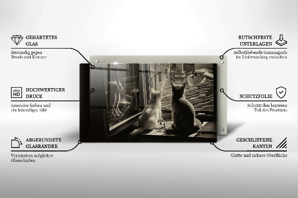 Skleněná deska do kuchyně Kočičí město a okno