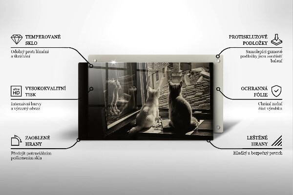 Skleněná deska do kuchyně Kočičí město a okno