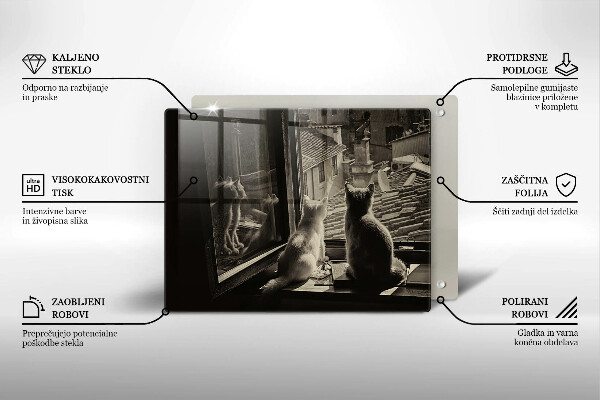 Skleněná deska do kuchyně Kočičí město a okno