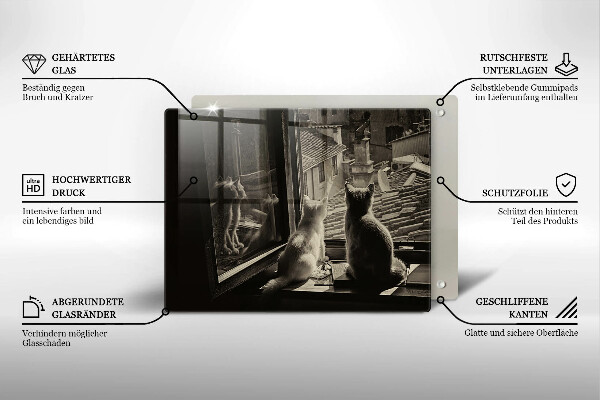 Skleněná deska do kuchyně Kočičí město a okno