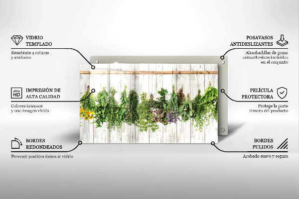 Krájecí prkénko skleněné Sušené bylinky a rostliny