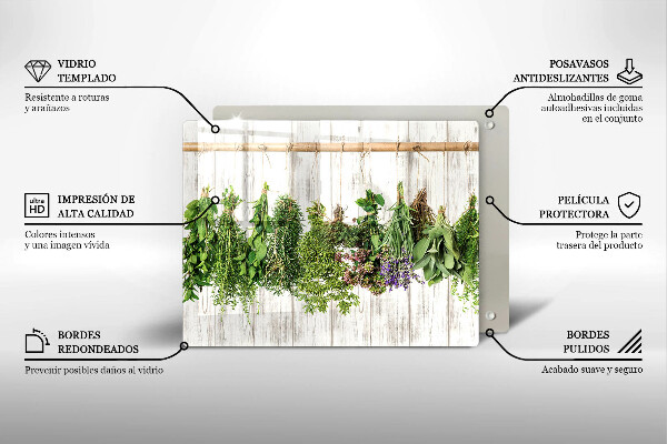 Krájecí prkénko skleněné Sušené bylinky a rostliny