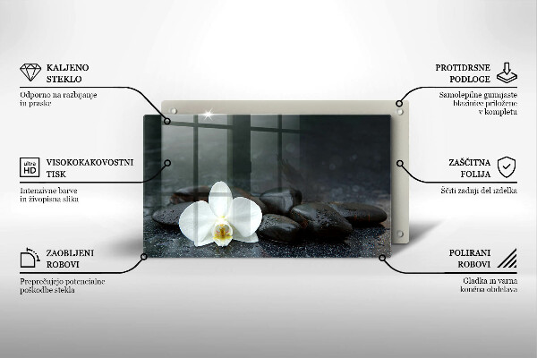 Krájecí prkénko skleněné Bílý květ zen kameny