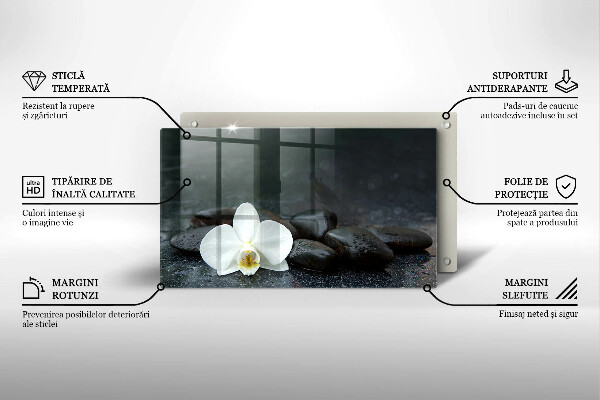 Krájecí prkénko skleněné Bílý květ zen kameny