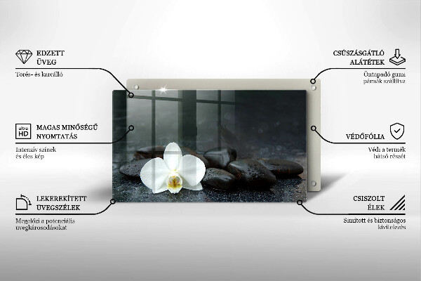 Krájecí prkénko skleněné Bílý květ zen kameny