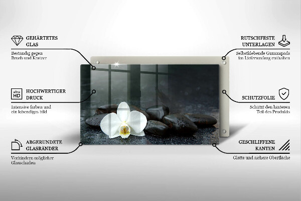 Krájecí prkénko skleněné Bílý květ zen kameny