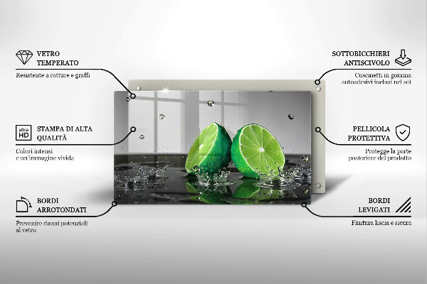 Krájecí prkénko skleněné Šťavnaté limetky a voda
