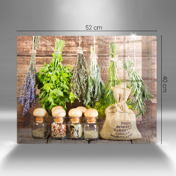 Skleněná deska do kuchyně Byliny koření a dřevo
