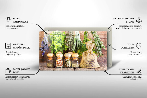 Skleněná deska do kuchyně Byliny koření a dřevo