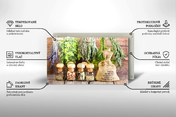Skleněná deska do kuchyně Byliny koření a dřevo