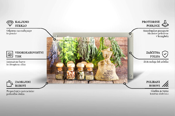 Skleněná deska do kuchyně Byliny koření a dřevo