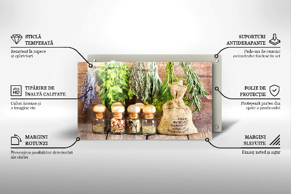 Skleněná deska do kuchyně Byliny koření a dřevo