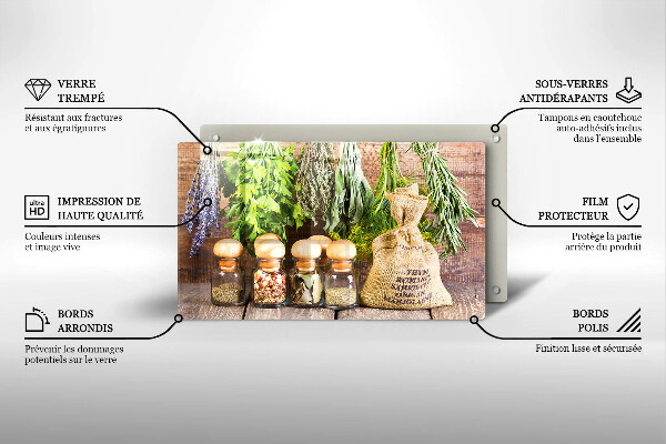 Skleněná deska do kuchyně Byliny koření a dřevo