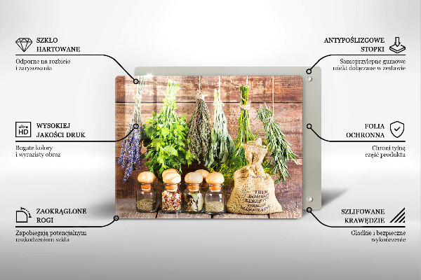 Skleněná deska do kuchyně Byliny koření a dřevo