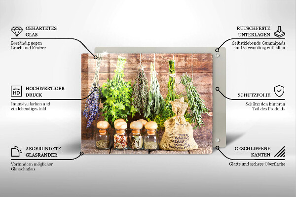 Skleněná deska do kuchyně Byliny koření a dřevo