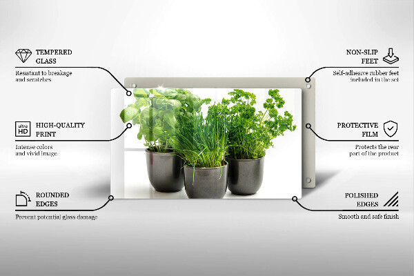 Skleněná deska do kuchyně Hrnce s bylinkami