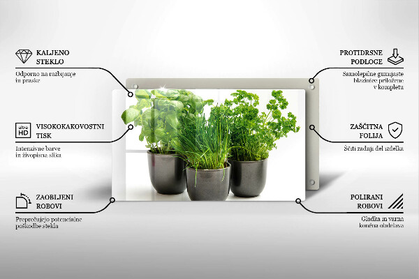 Skleněná deska do kuchyně Hrnce s bylinkami