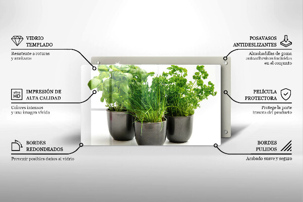 Skleněná deska do kuchyně Hrnce s bylinkami