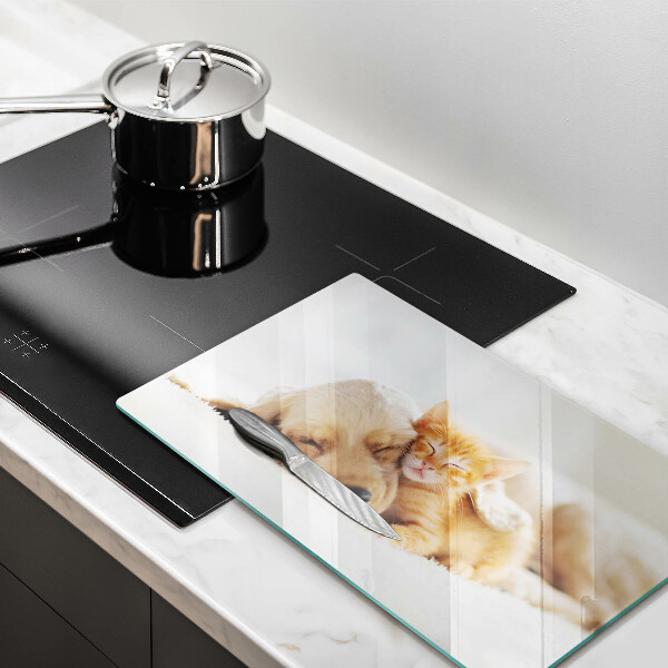 Krájecí prkénko skleněné Zvířata pes a kočka