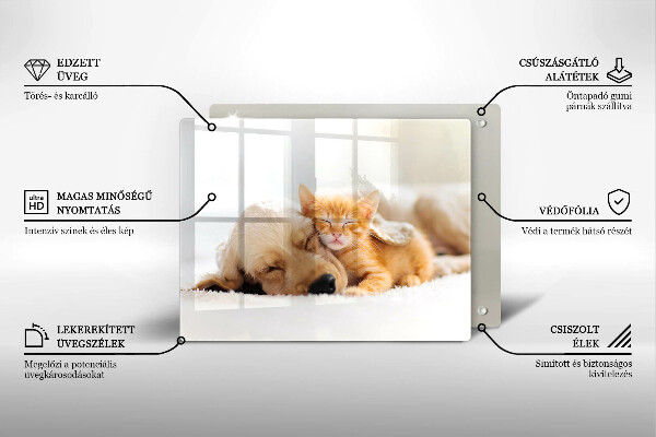 Krájecí prkénko skleněné Zvířata pes a kočka